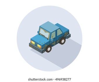 Vector isometric dirty car, 3d flat transport, car wash