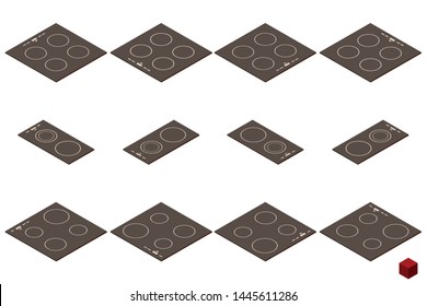 Vector isometric electric cooktop. Set of items to create a scene. Low poly 3d vector illustration. Scale cube.