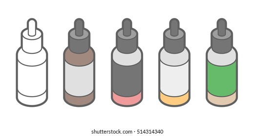 Vector isometric e-liquid bottle for vaping outline icon set. Isolated on white.