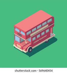Vector isometric english bus icon. Red british double-decker bus.