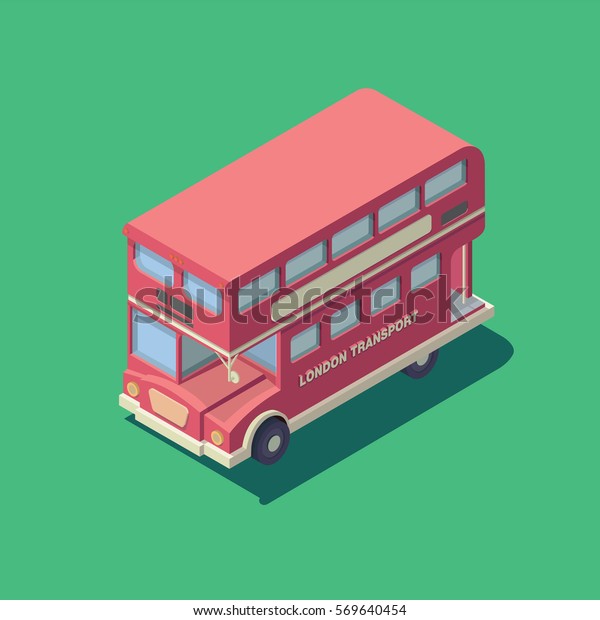 Vector isometric english bus icon. Red british\
double-decker bus.