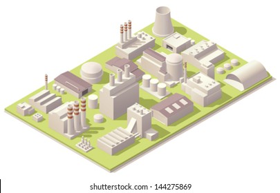 Vector isometric factory buildings and other industrial facilities set