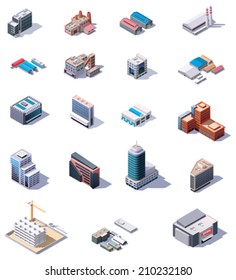 Vector Isometric factory and office buildings set