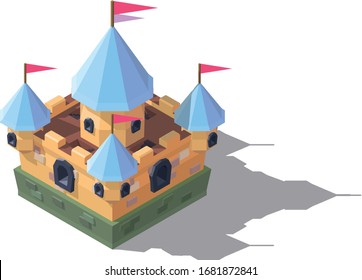 Castillo medieval de fantasía isométrica vectorial. Concepto de fortaleza de diseño de juegos.