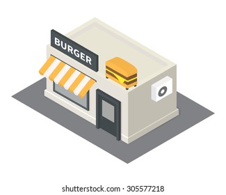 Vector isometric fast food restaurant. Flat building icon