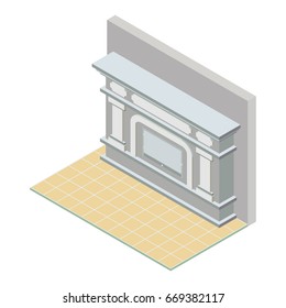 Vector isometric fireplace icon, 3d flat element.