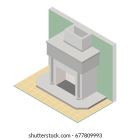 Vector isometric fireplace icon, 3d flat element.