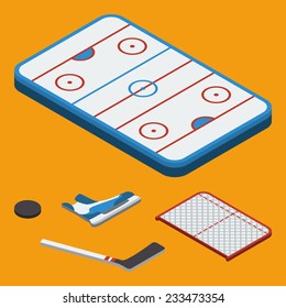 Vector Of Isometric Flat Hockey Icons Set