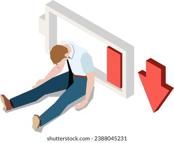 Vector isometric flat illustration man tired fatigue isolated on white background