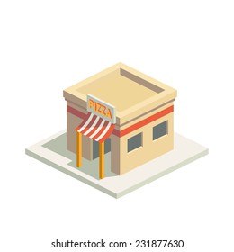 Vector isometric flat pizza building