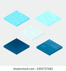 Vector. isometric floor. Water collection. ocean river lake canal blue sea surface. territories.