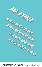 Vector isometric font. Set of letters and numbers isolated. 3D alphabet.