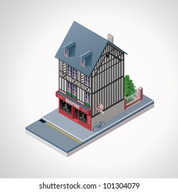 Vector isometric French cakes and cookies shop building