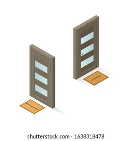 Vector Isometric Front Doors With Carpet. Interior Constructor 