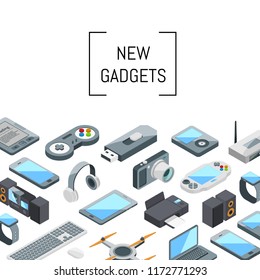 Vector isometric gadgets icons background with place for text illustration