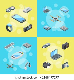 Vector isometric gadgets icons infographic collection of banner concept illustration