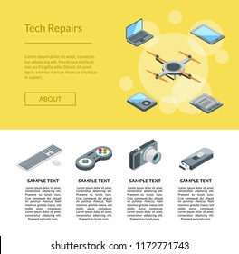 Vector isometric gadgets icons landing page template for website or web page illustration