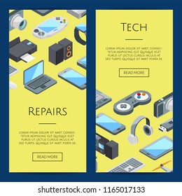 Vector isometric gadgets icons web banner and poster page templates illustration