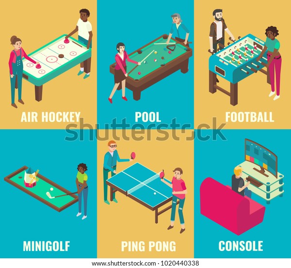 Vector Isometric Games Set Air Hockey Stock Image Download Now