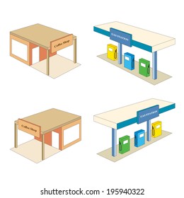 Vector Of Isometric Gas Station And Coffee Shop