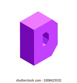 Vector isometric geometric letter f purple colour isolated on white