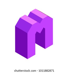 Vector isometric geometric letter m purple colour isolated on white