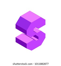 Vector isometric geometric letter s purple colour isolated on white