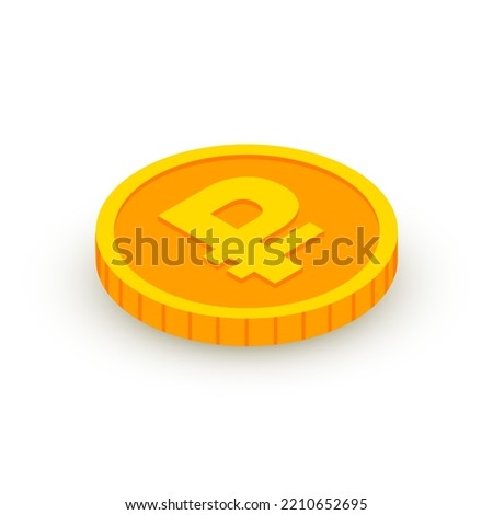 Vector Isometric gold coin icon with rouble sign. Russian ruble coin. 3d Cash, Russian currency, banking, gold money symbol for web, apps, design.