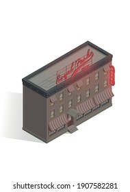 Hotel gótico vectorial isométrico. Ilustración vectorial de la casa antigua. Bloquear. Edificio de hadas de Londres. Victoriano, oscuro, oscuro y antiguo. Aislado.