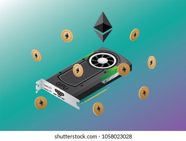 Vector isometric GPU with Ether coins floating arround it