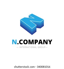 Vector isometric gradient N letter logo. 3d company sign