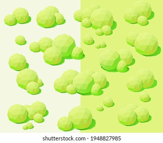 Vector isometric green bushes on isolated background. Green grass
