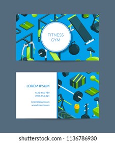 Vector isometric gym card objects for gym sport training illustration