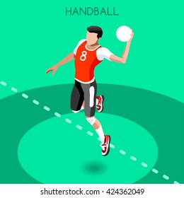 Juego de iconos de los juegos deportivos del atleta vectorial Isomtric. Atleta isométrica 3D. Competencia de partidos de balonmano del Campeonato deportivo. Eventos informativos deportivos Vector de balonmano Ilustración Deporte