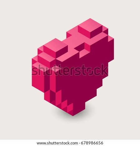 Vector isometric heart illustration. 3d pixel icon.