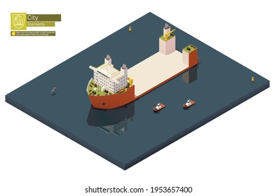 Vector Isometric Heavy Lift Vessel. Semi-submersible Heavy Lift Cargo Ship. Heavy Load Ship Or Supply Load Carrier