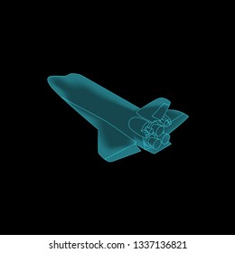 Vector Isometric Holography Space Shuttle. Vector Isometric Space Shuttle Icon Isolated on Black Background.