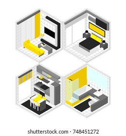 vector isometric home rooms set