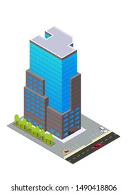 vector isometric hotel, apartment,or skyscraper building, isolation on white