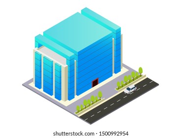 vector isometric hotel, apartment,or skyscraper building, isolation on white