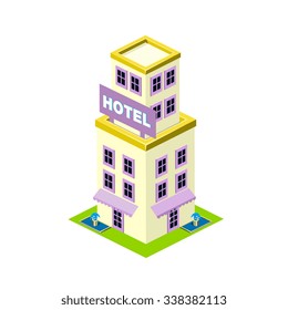 Vector isometric hotel building icon infographic elements
