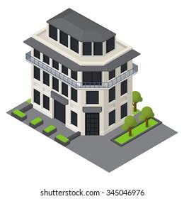 Vector isometric hotel shopping mall building icon.