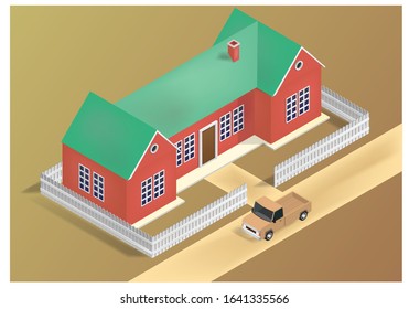 vector isometric house with car