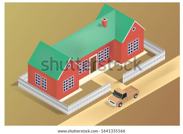 vector isometric house with\
car