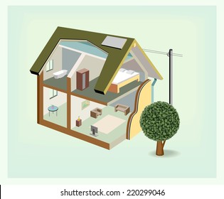 Vector isometric house cutaway icon