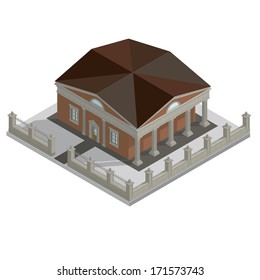 Vector isometric house with high detailed stone decoration