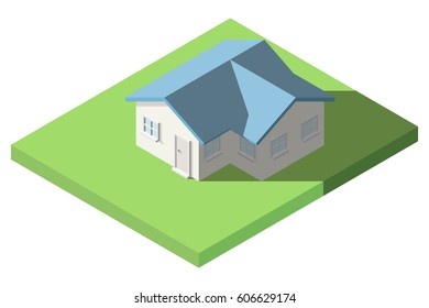Vector Isometric of House on the grass with garden for Icon, Infographic design.