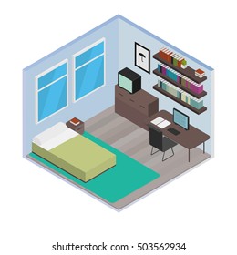 Vector isometric house room: Bedroom