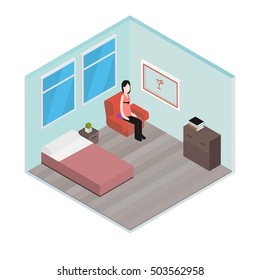 Vector isometric house room: Bedroom