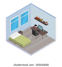 Vector isometric house room: Bedroom